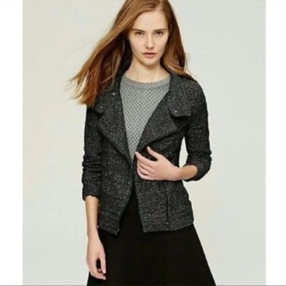 LOFT Jackets Coats Loft Petites Black Marled Tweed Knit Moto